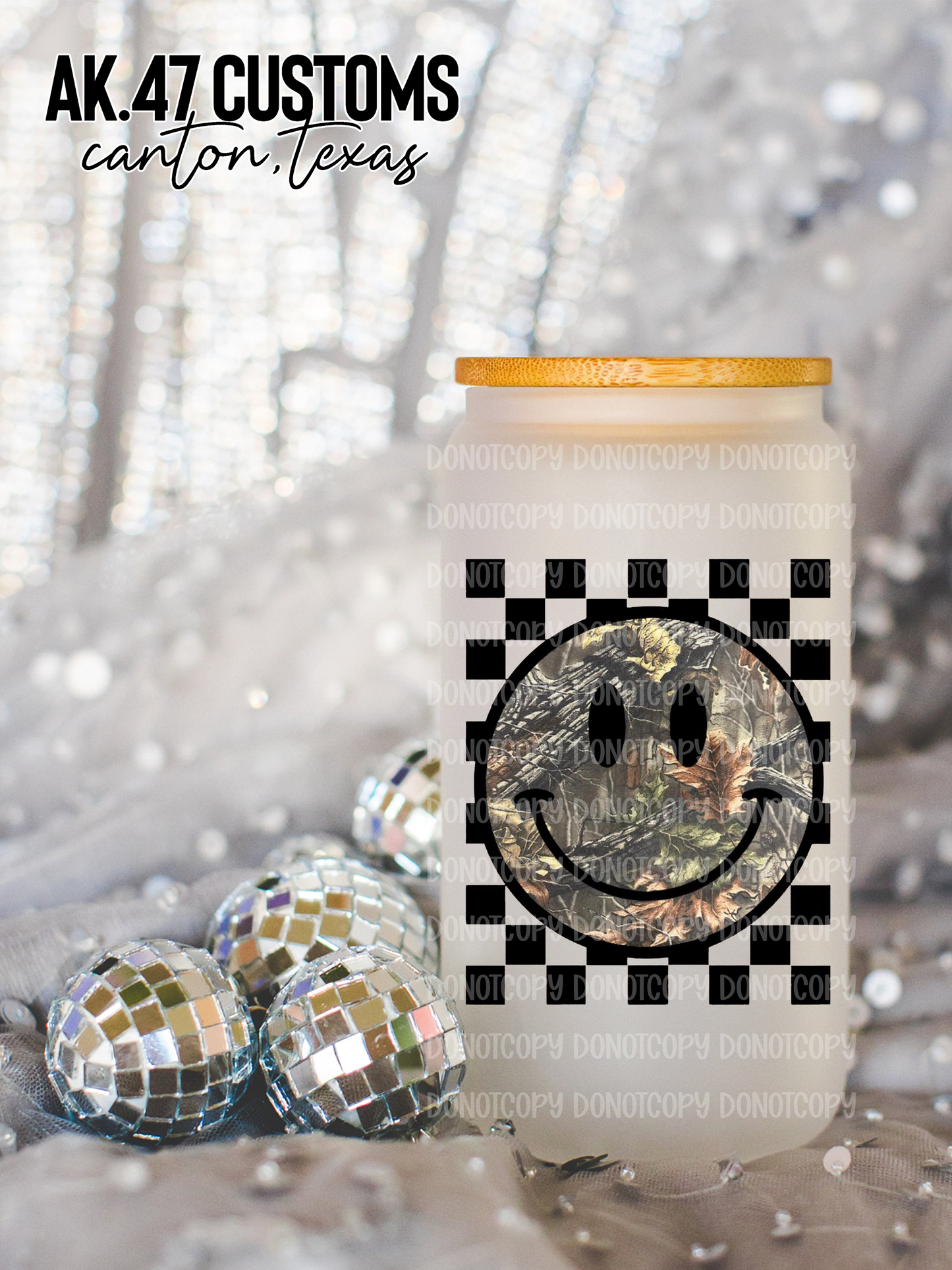 Camo Smiley Glass Tumbler