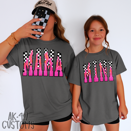 Mama Pink Flame/Checkered Tee