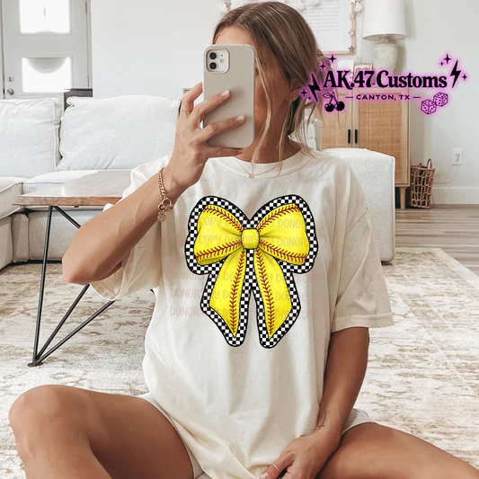 Checkered Softball Bow